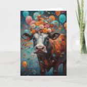 牛の恋人絵画の誕生日風船 カード (正面)