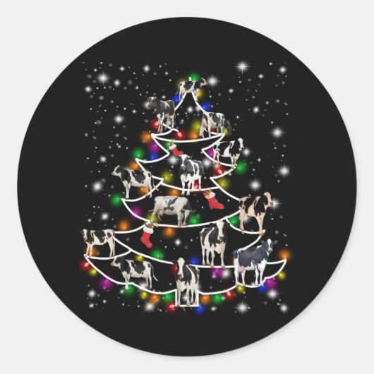 牛の恋人 |牛のおもしろいクリスマスツリーオーナメント ラウンドシール (正面)