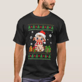牛の愛おもしろい者かわいい牛サンタ帽子の醜いクリスマス Tシャツ (正面)