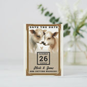 牛の愛ブラウンクリームカントリー結婚式の日付を保存 案内ポストカード (スタンド正面)