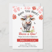 牛の持っている最初の誕生日の少女 招待状 (正面)