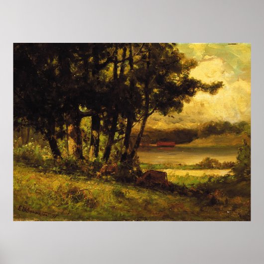 牛の放牧ニアリバー – エドワード・バニスター ポスター (正面)