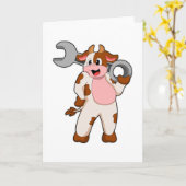 牛の整備士がレンチを持っている カード (黄色い花)