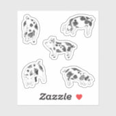 牛の斑点のある可愛い白黒の手描き豚 シール (シート)