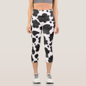 牛の斑点のパターン白黒アニマルプリント カプリレギンス (正面)