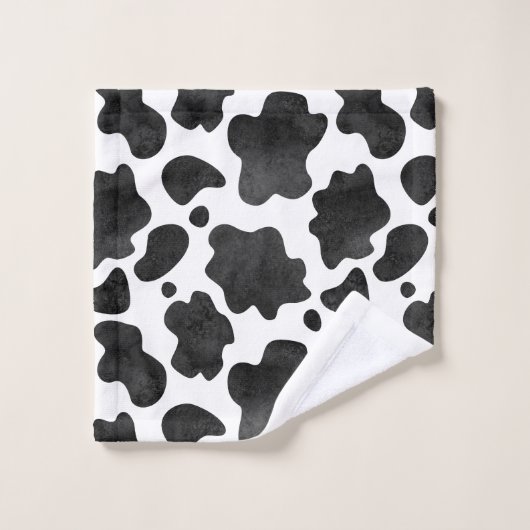 牛の斑点のパターン白黒アニマルプリント バスタオルセット (ウォッシュタオル)
