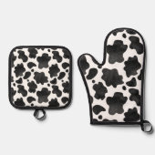 牛の斑点のパターン白黒アニマルプリント 鍋つかみ&鍋敷きセット (正面)