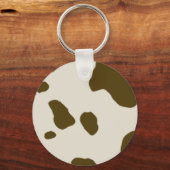 牛の斑点の茶色のフェイク皮膚 キーホルダー (正面)