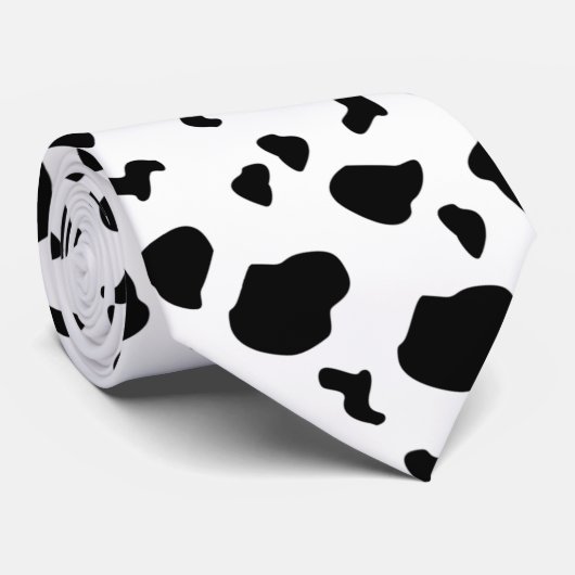 牛の斑点模様黒と白のアニマルプリント ネクタイ (ロール)