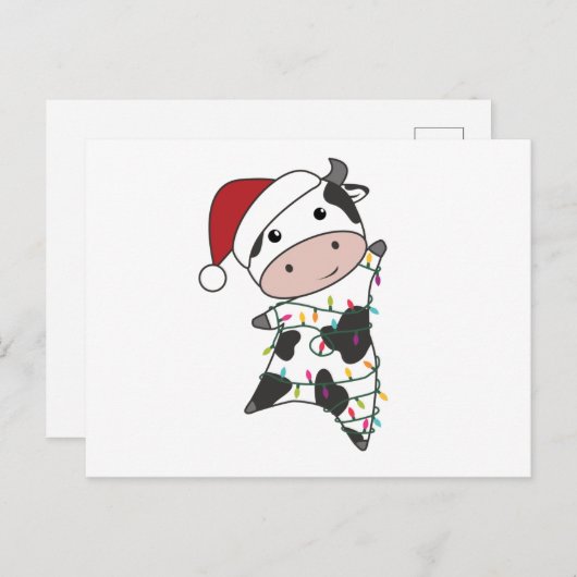 牛の明るいクリスマス冬の動物牛 ポストカード (正面/裏面)