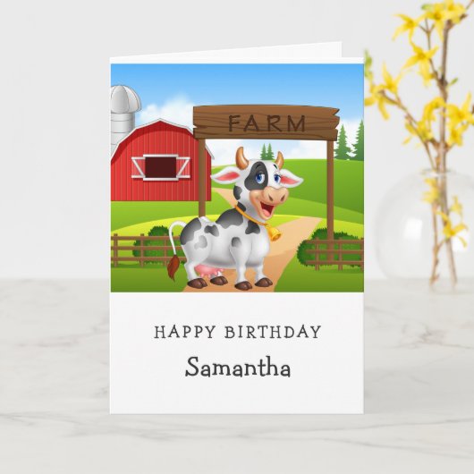 牛の最初の誕生日カード カード (黄色い花)