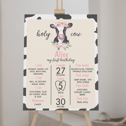 牛の最初の誕生日マイルストーンの記号 ポスター