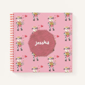 牛の柄の子供のピンクの手書き練習 ノートブック (正面)