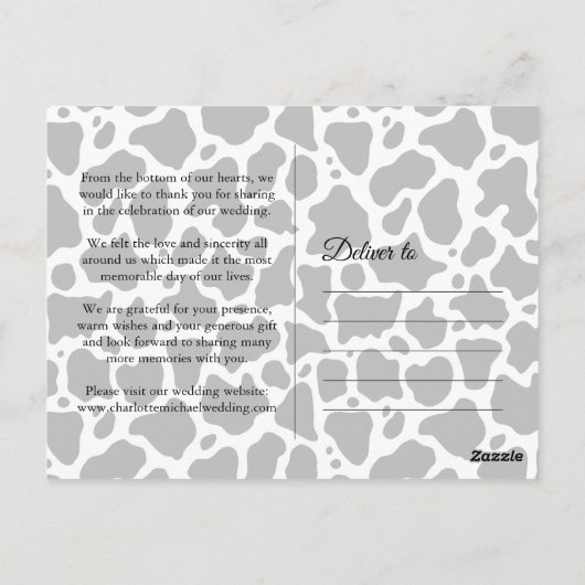 牛の模様の背景結婚に感謝のはがき ポストカード (裏面)