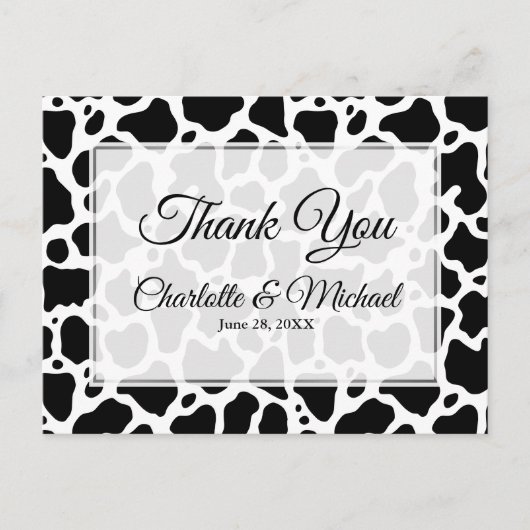 牛の模様の背景結婚に感謝のはがき ポストカード (正面)
