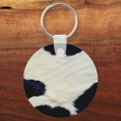 牛の毛皮のテクスチャ白黒カスタマイズ キーホルダー (正面)