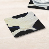 牛の毛皮のテクスチャ白黒カスタマイズ スクエアペーパーコースター (アングル)