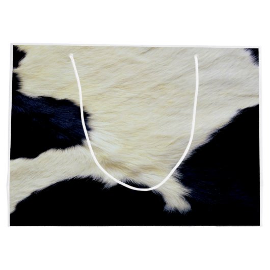牛の毛皮のテクスチャ白黒カスタマイズ ラージペーパーバッグ (裏面)