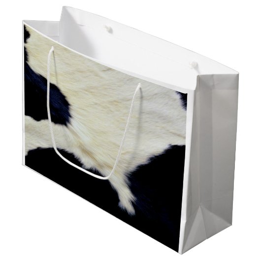 牛の毛皮のテクスチャ白黒カスタマイズ ラージペーパーバッグ (正面アングル)
