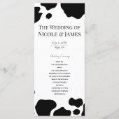 牛の水玉プリント 黒白の結婚式プログラム メニュー (正面)