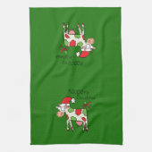 牛の漫画おもしろいクリスマスホリデー キッチンタオル (縦)
