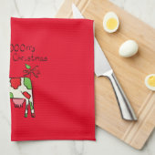 牛の漫画おもしろいクリスマスホリデー キッチンタオル (四つ折り)