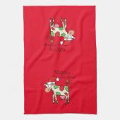 牛の漫画おもしろいクリスマスホリデー キッチンタオル (縦)