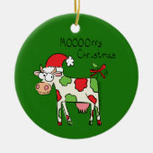 牛の漫画おもしろいクリスマスホリデー セラミックオーナメント (正面)