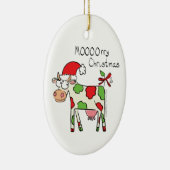 牛の漫画おもしろいクリスマスホリデー セラミックオーナメント (右)
