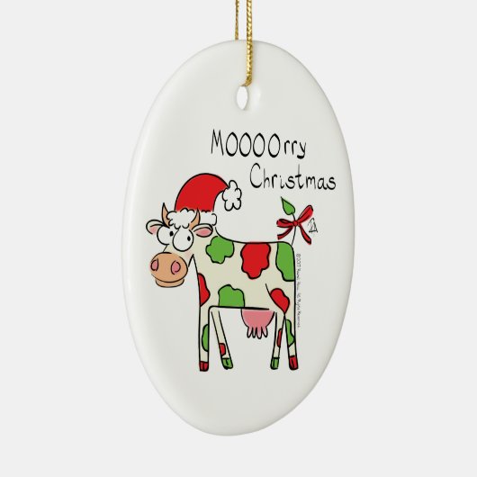 牛の漫画おもしろいクリスマスホリデー セラミックオーナメント (右)