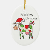 牛の漫画おもしろいクリスマスホリデー セラミックオーナメント (正面)