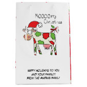 牛の漫画おもしろいクリスマスホリデー ミディアムペーパーバッグ (正面)