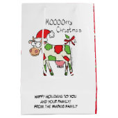 牛の漫画おもしろいクリスマスホリデー ミディアムペーパーバッグ (裏面)