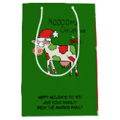 牛の漫画おもしろいクリスマスホリデー ミディアムペーパーバッグ (正面)