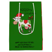 牛の漫画おもしろいクリスマスホリデー ミディアムペーパーバッグ (裏面)