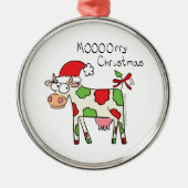 牛の漫画おもしろいクリスマスホリデー メタルオーナメント (正面)