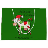 牛の漫画おもしろいクリスマスホリデー ラージペーパーバッグ (裏面)