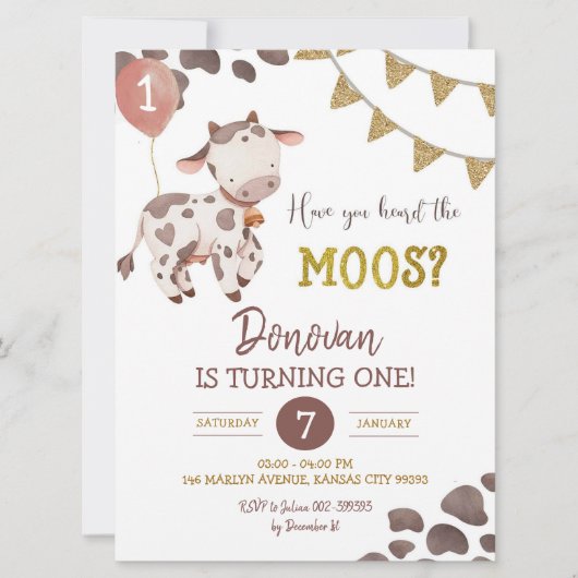 牛の牧場の男の子のベビーシャワー招待状 招待状 (正面)
