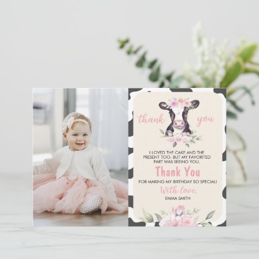 牛の牧場の誕生日写真感謝カード サンキューカード (スタンド正面)