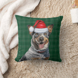 牛の犬のグリーンプレイドクリスマスホリデー クッション