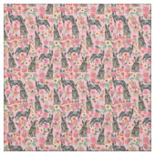 牛の犬のピンクの花模様 ファブリック (見本)