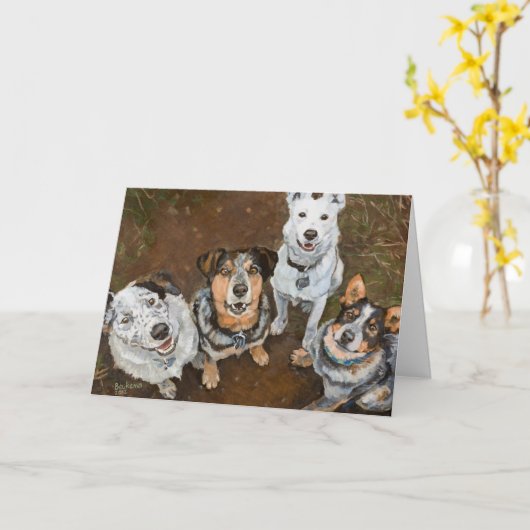 牛の犬やヘラーを微笑むキャットレードス カード (黄色い花)