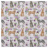 牛の犬ラベンダー花模様 ファブリック (見本)