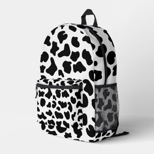 牛の白黒の牛革質感 プリントバックパック (裏面右端)