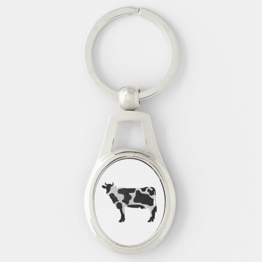 牛の白黒シルエット キーホルダー (正面)