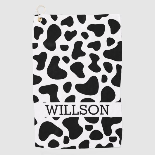 牛の白黒パッチゴルフタオル ゴルフタオル (正面)