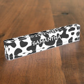 牛の皮の白黒パッチ デスクネームプレート (側面)