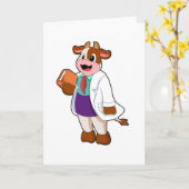 牛の看護師が本を持って カード (黄色い花)