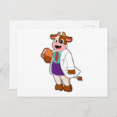 牛の看護師が本を持って ポストカード (正面/裏面)