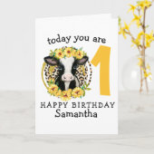 牛の第1ハッピーバースデーカード カード (黄色い花)